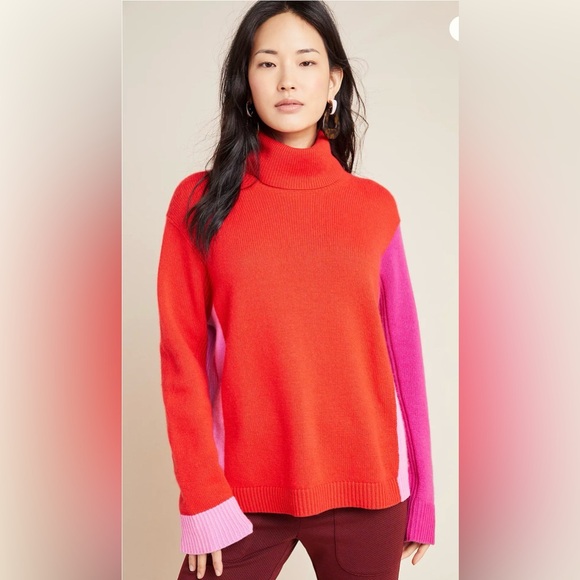 Diane von Furstenberg ColorBlock Cashmere Wool Turtleneck Sweater Anthropologie - Picture 9 of 12